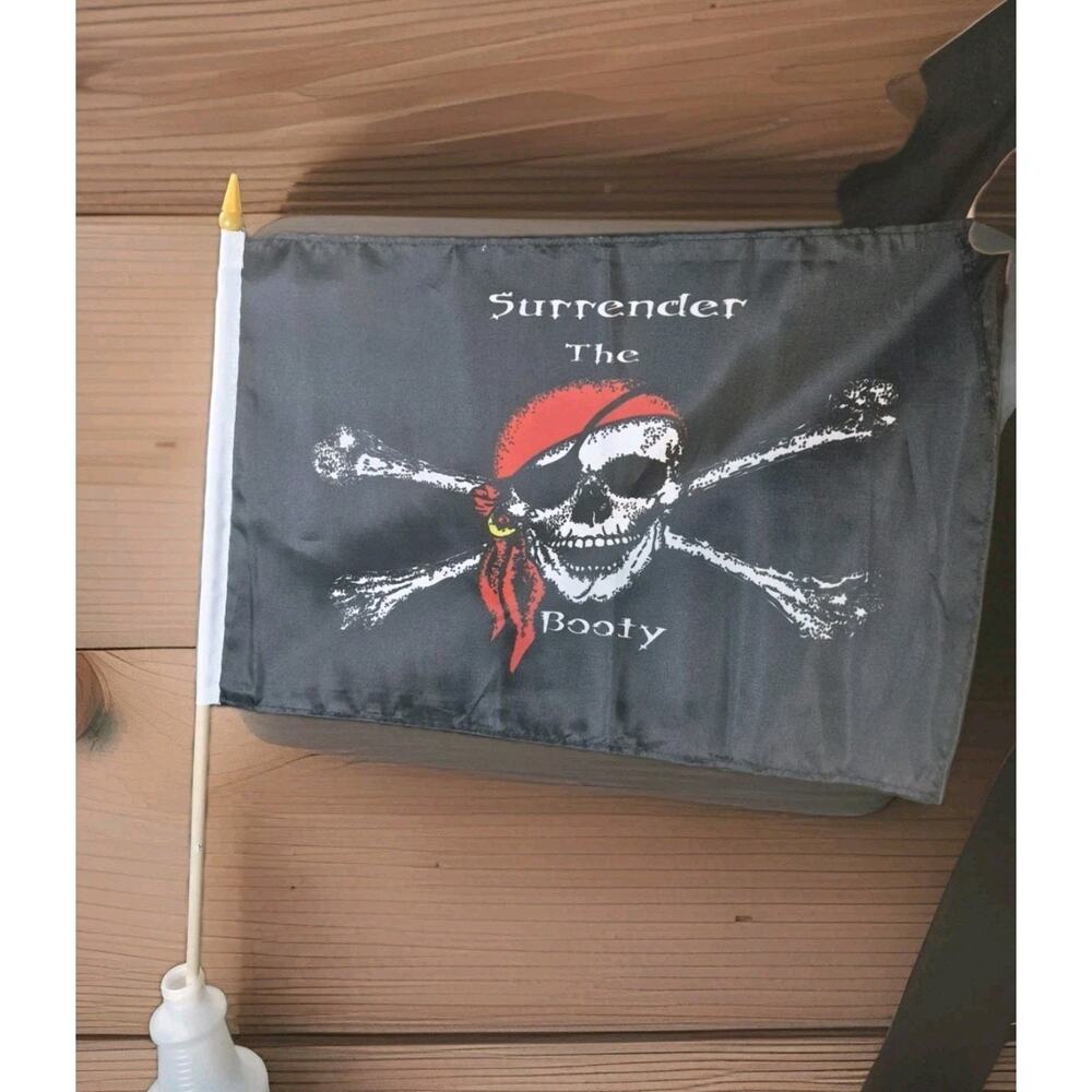 12x18 Jolly Roger Pirate Surrender The Booty Stick Flag Brand New Party Favorite